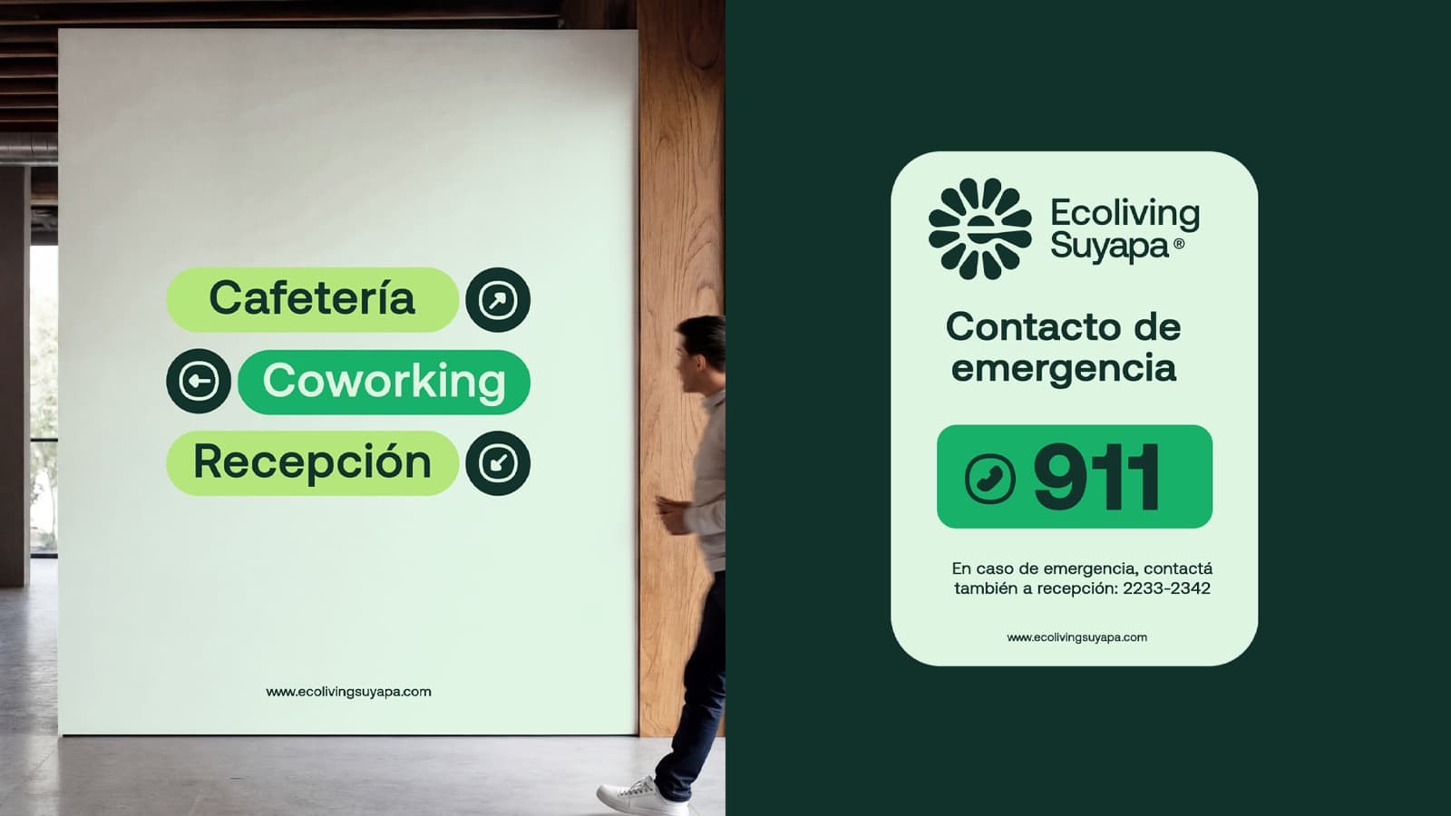 Señalética interior: cafetería, coworking y recepción