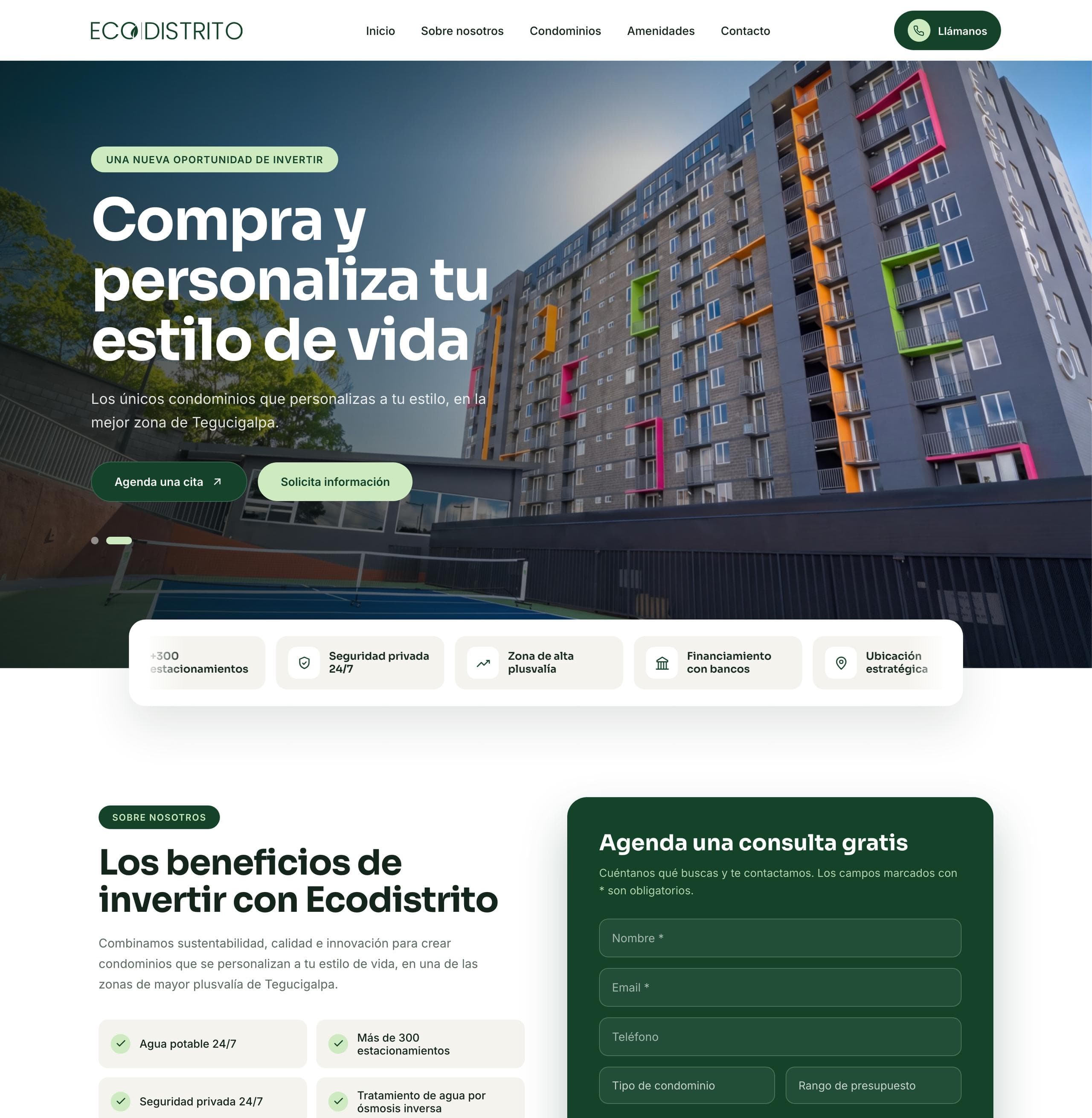 Recorrido completo del sitio de Ecodistrito, de la portada al pie