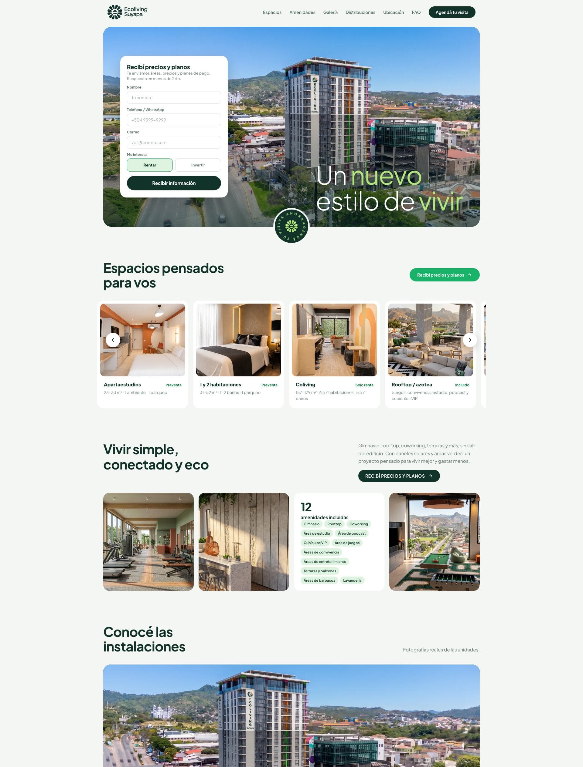 Recorrido completo del sitio de Ecoliving Suyapa, de la portada al pie
