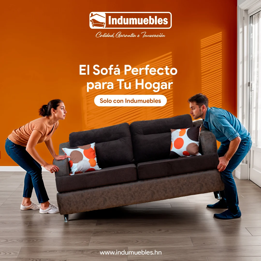 Pieza El sofá perfecto para tu hogar, con dos personas acomodando un sofá gris