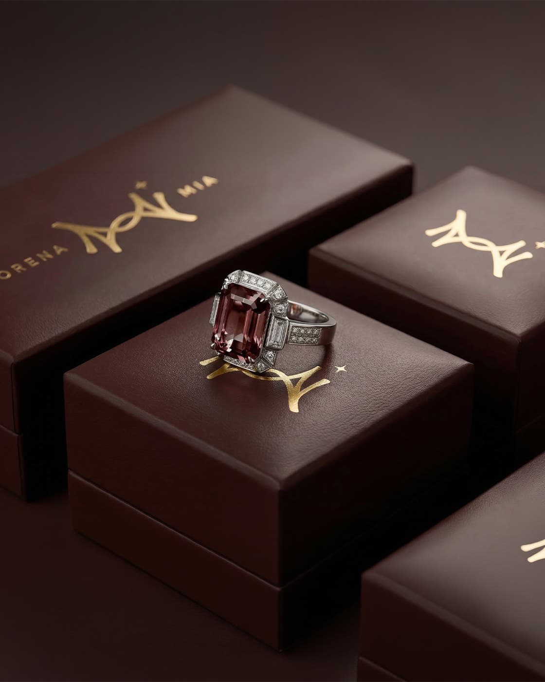 Anillos de Morena Mía sobre la caja de la marca