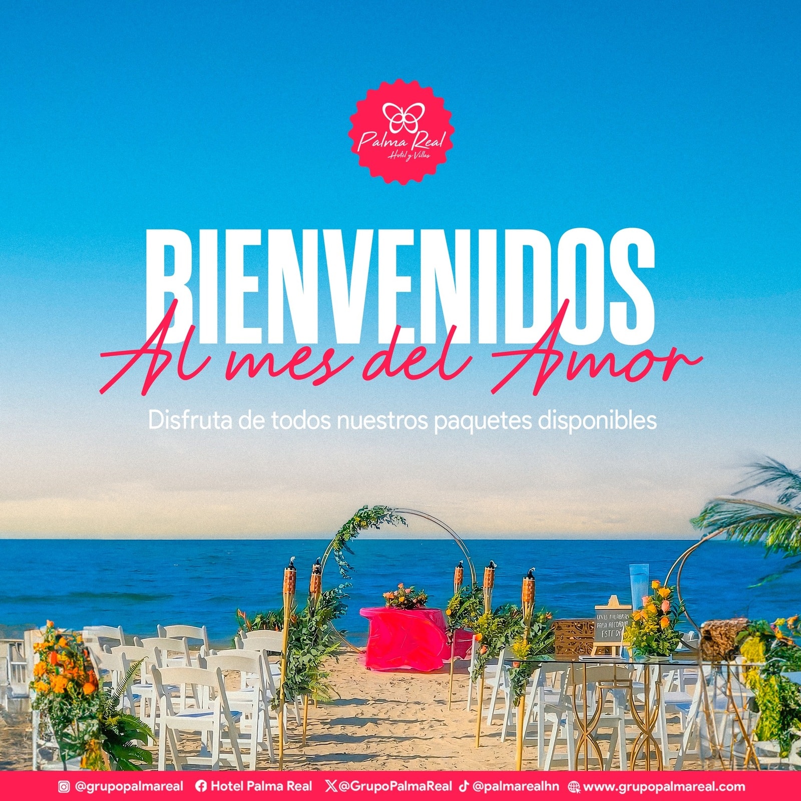 Pieza de febrero: bienvenidos al mes del amor, con montaje de boda en la playa