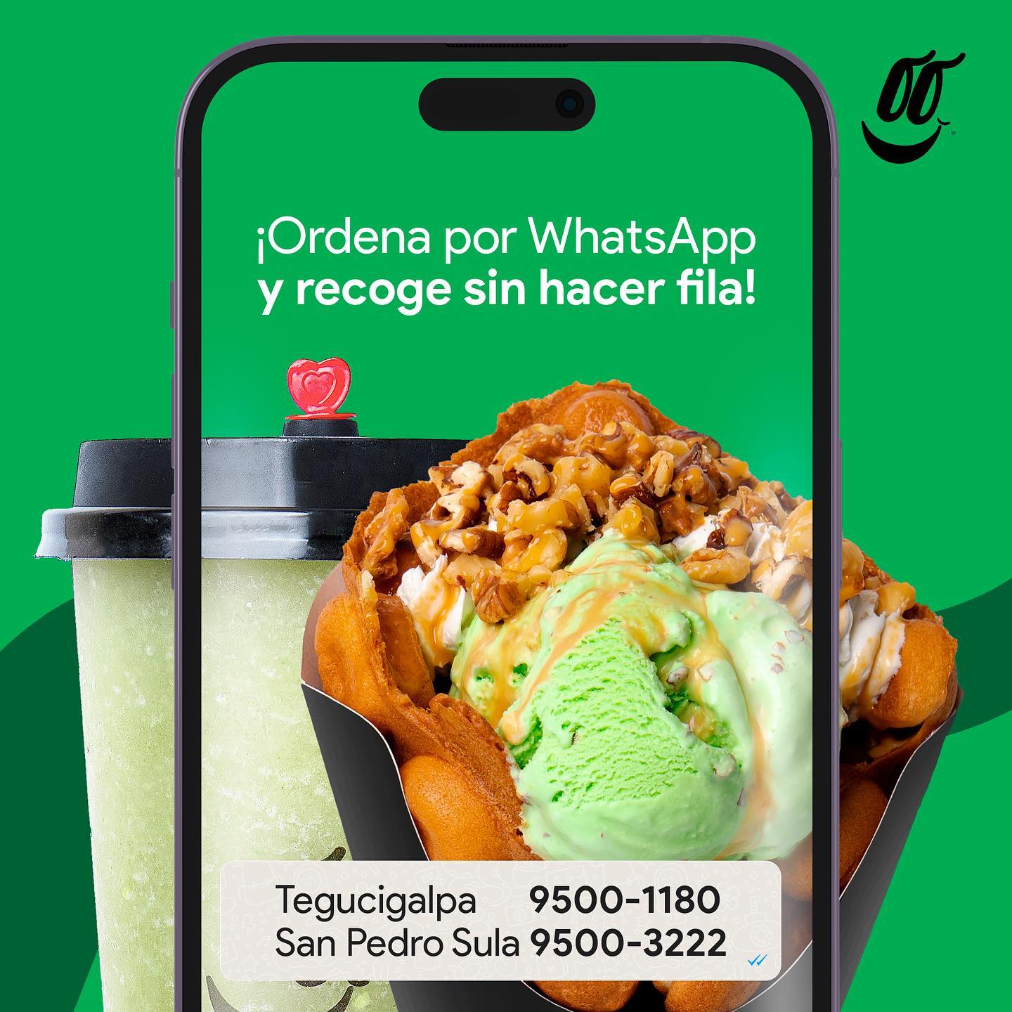 Pieza de pedidos por WhatsApp con los números de Tegucigalpa y San Pedro Sula